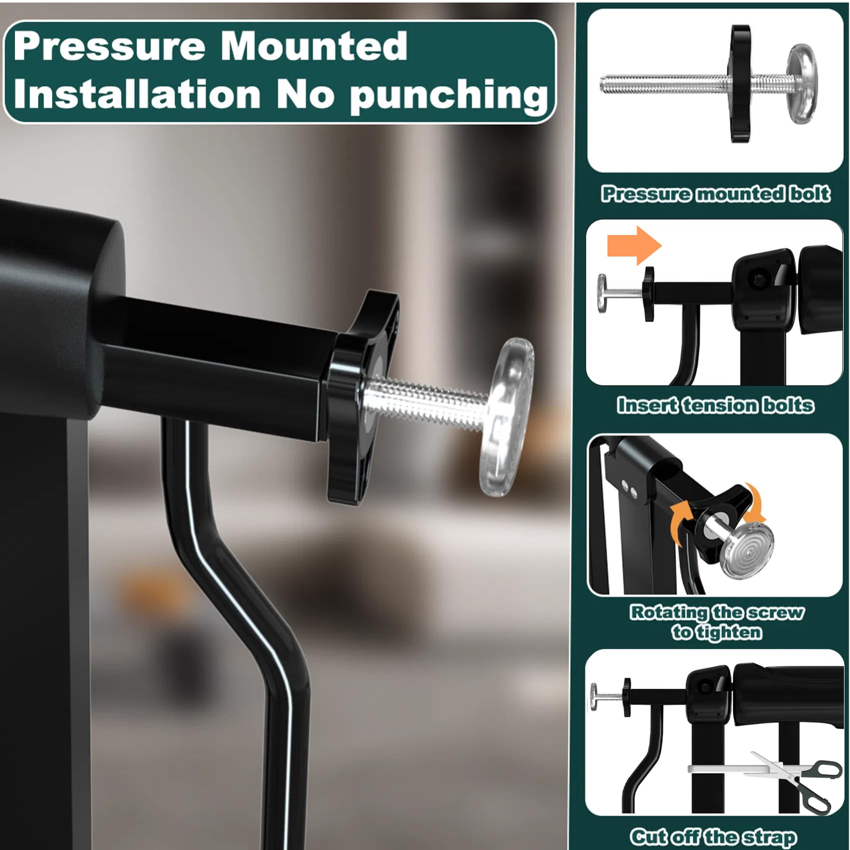 TSAYAWA pressure-mount-installation keeps walls safe while securing the gate.