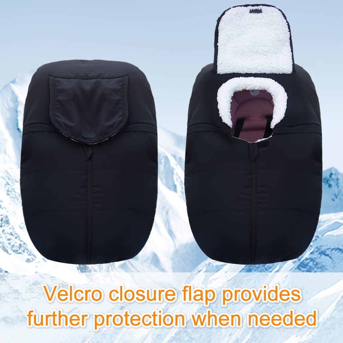 TSAYAWA Winter car seat cover fleece interior providing cozy warmth for baby.