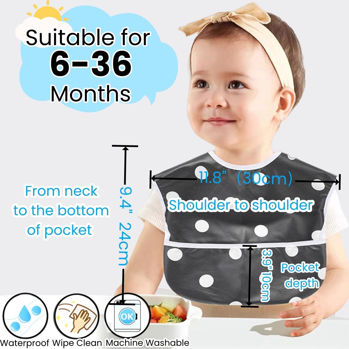 TSD baby bib stain-resistant-care cleans easily in machine.