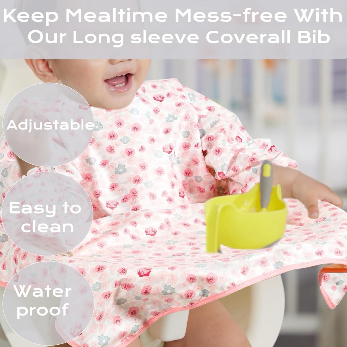 TSD Bib adjustable neck close-up for comfy, snug fit during feeding.