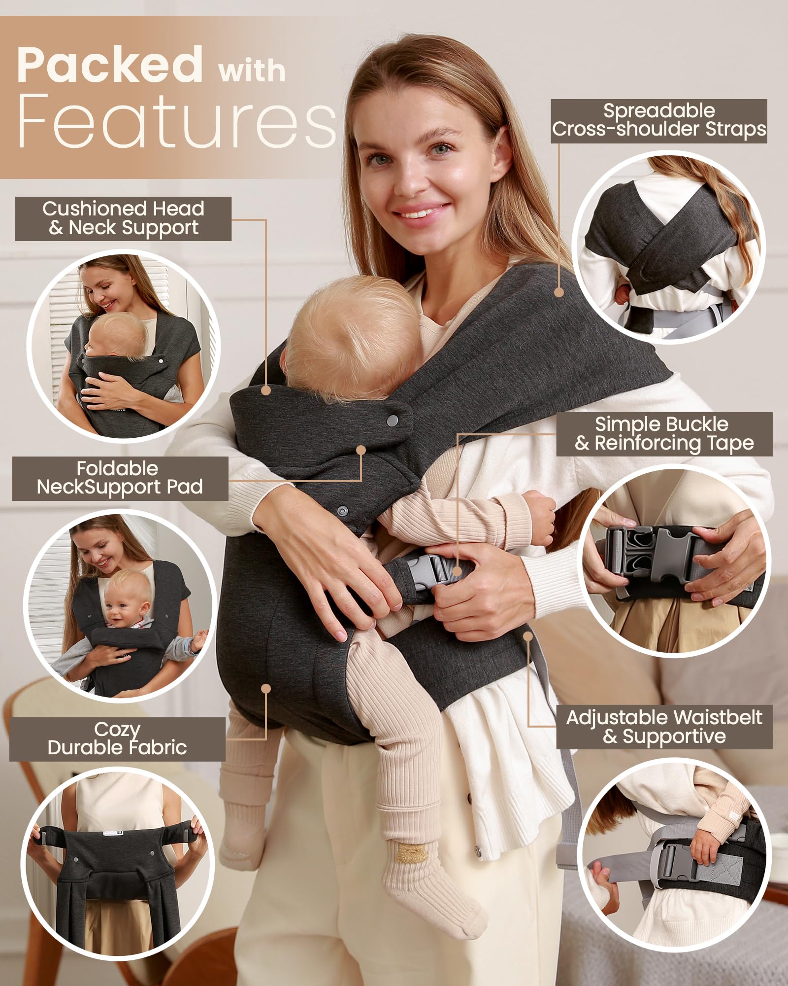 Tsrete Baby Carrier baby sleeping scene demonstrates secure, cozy comfort on the go