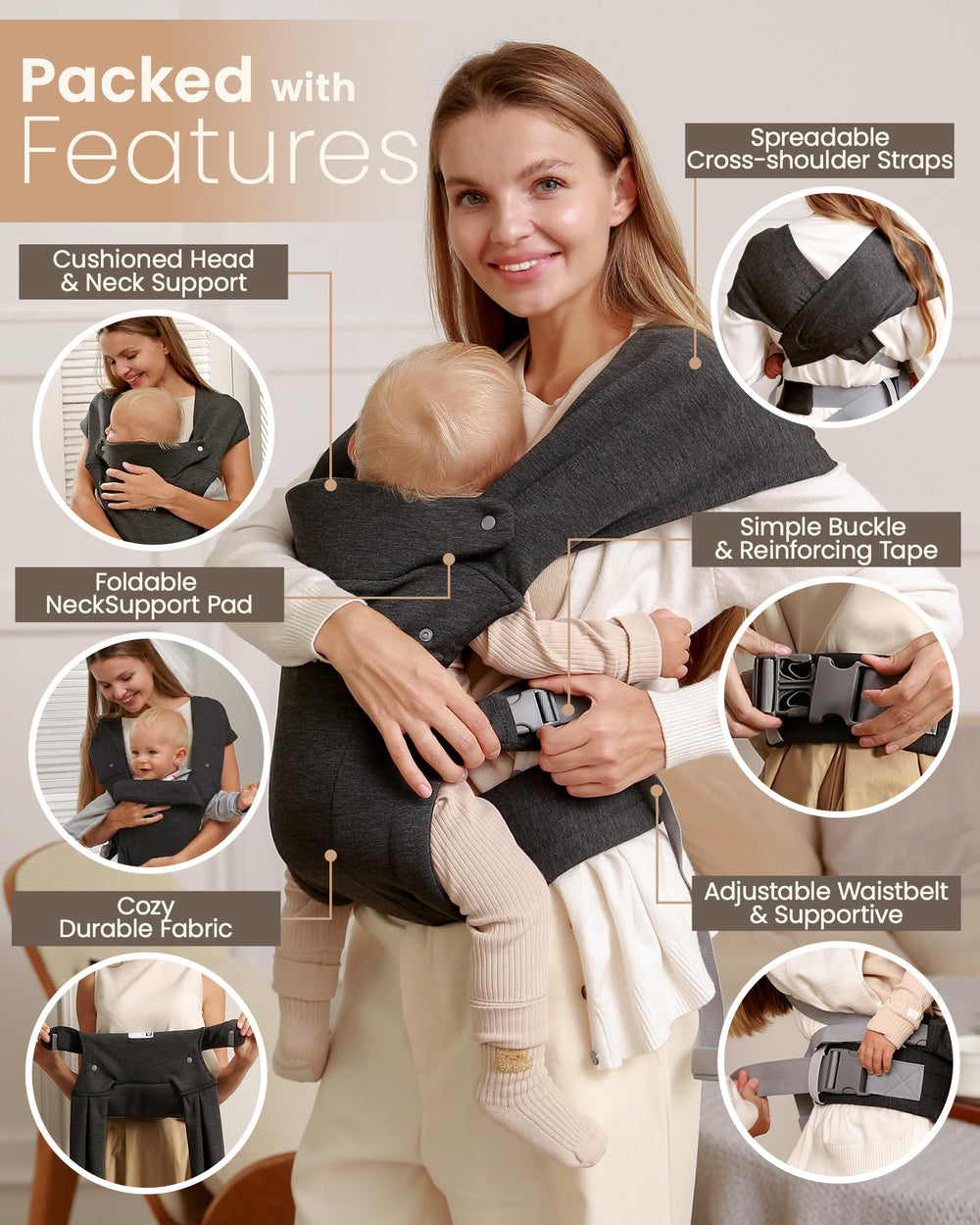 Tsrete Baby Carrier baby sleeping scene demonstrates secure, cozy comfort on the go
