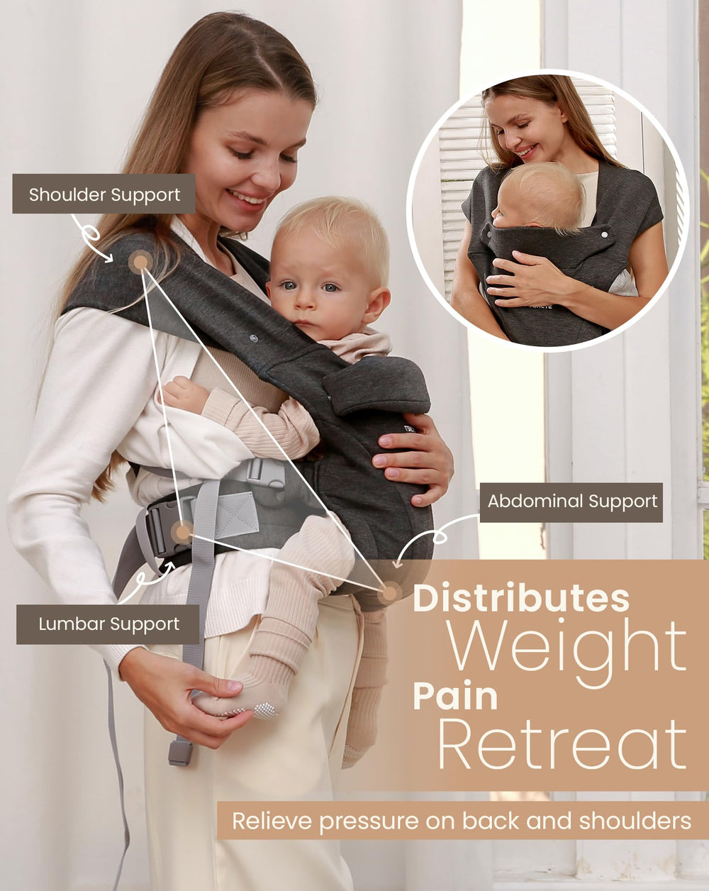 Tsrete Baby Carrier soft fabric closeup emphasizes breathable, skin-friendly materials