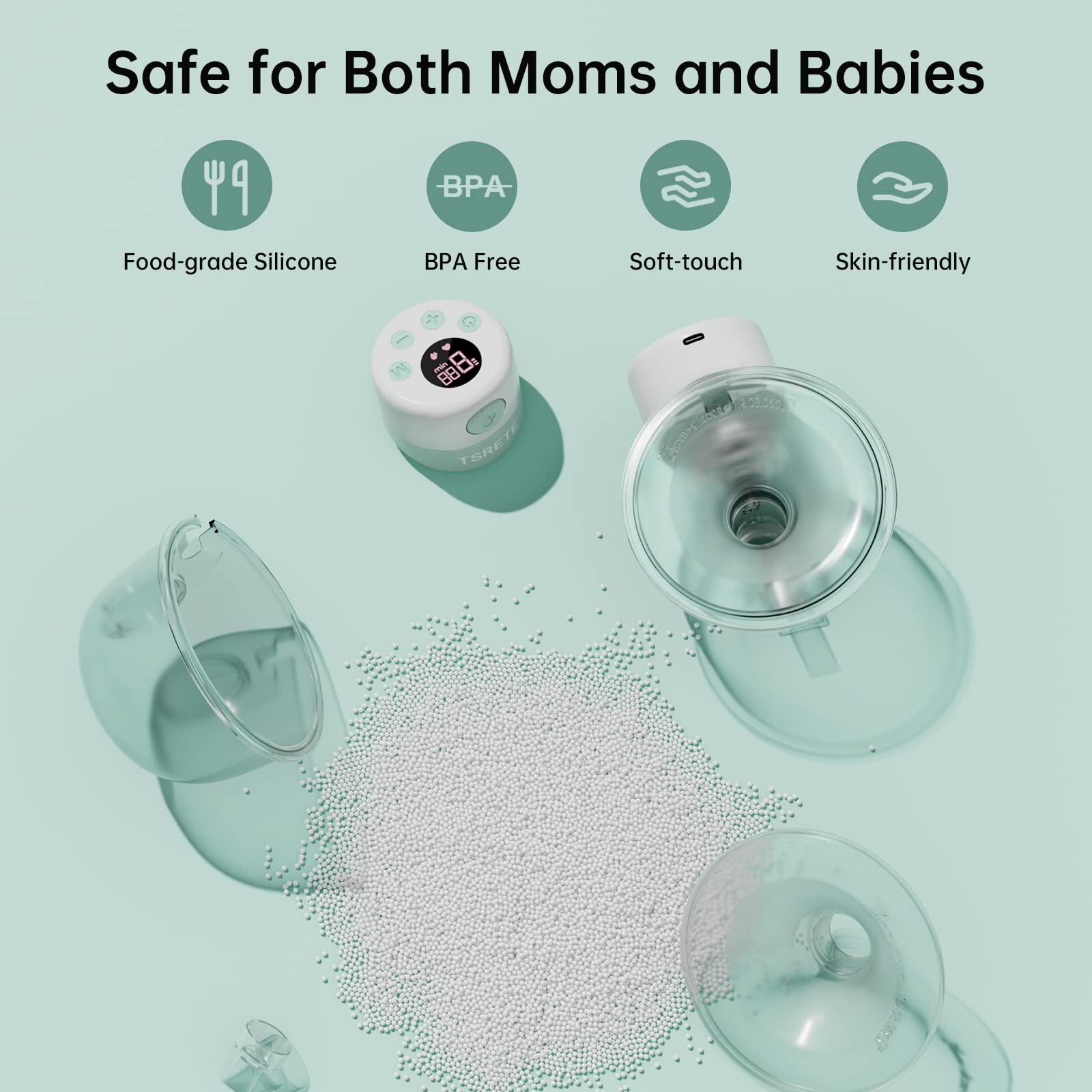 TSRETE breast pump massage mode green demonstrates soothing stimulation during pumping.