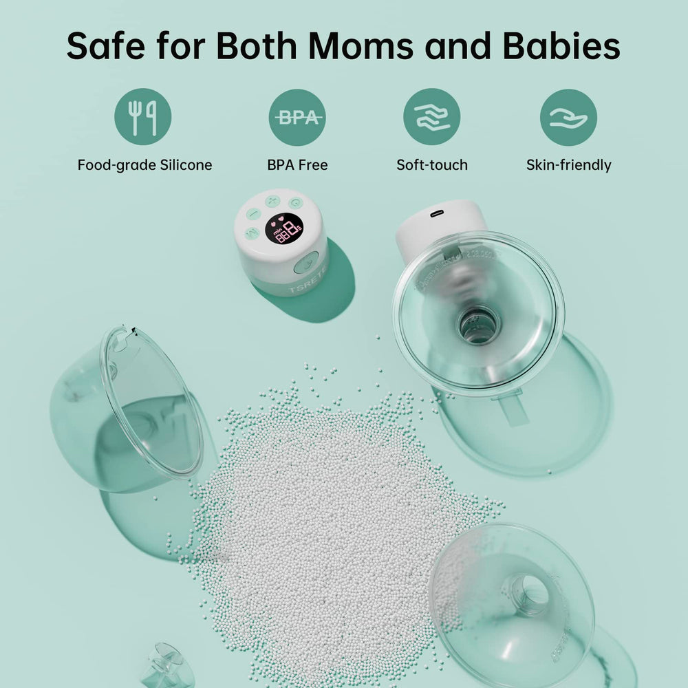 TSRETE breast pump massage mode green demonstrates soothing stimulation during pumping.