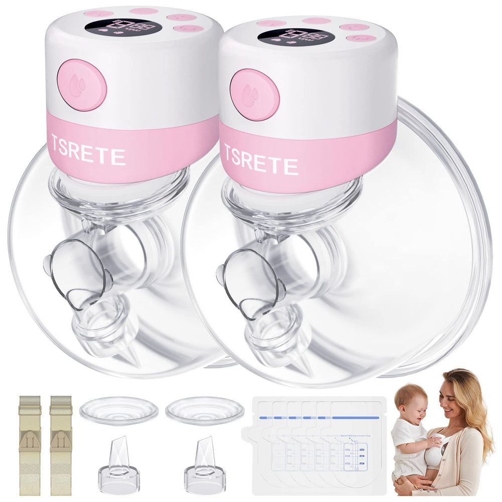 TSRETE Double Wearable Breast Pump front view showing hands-free pumping convenience.