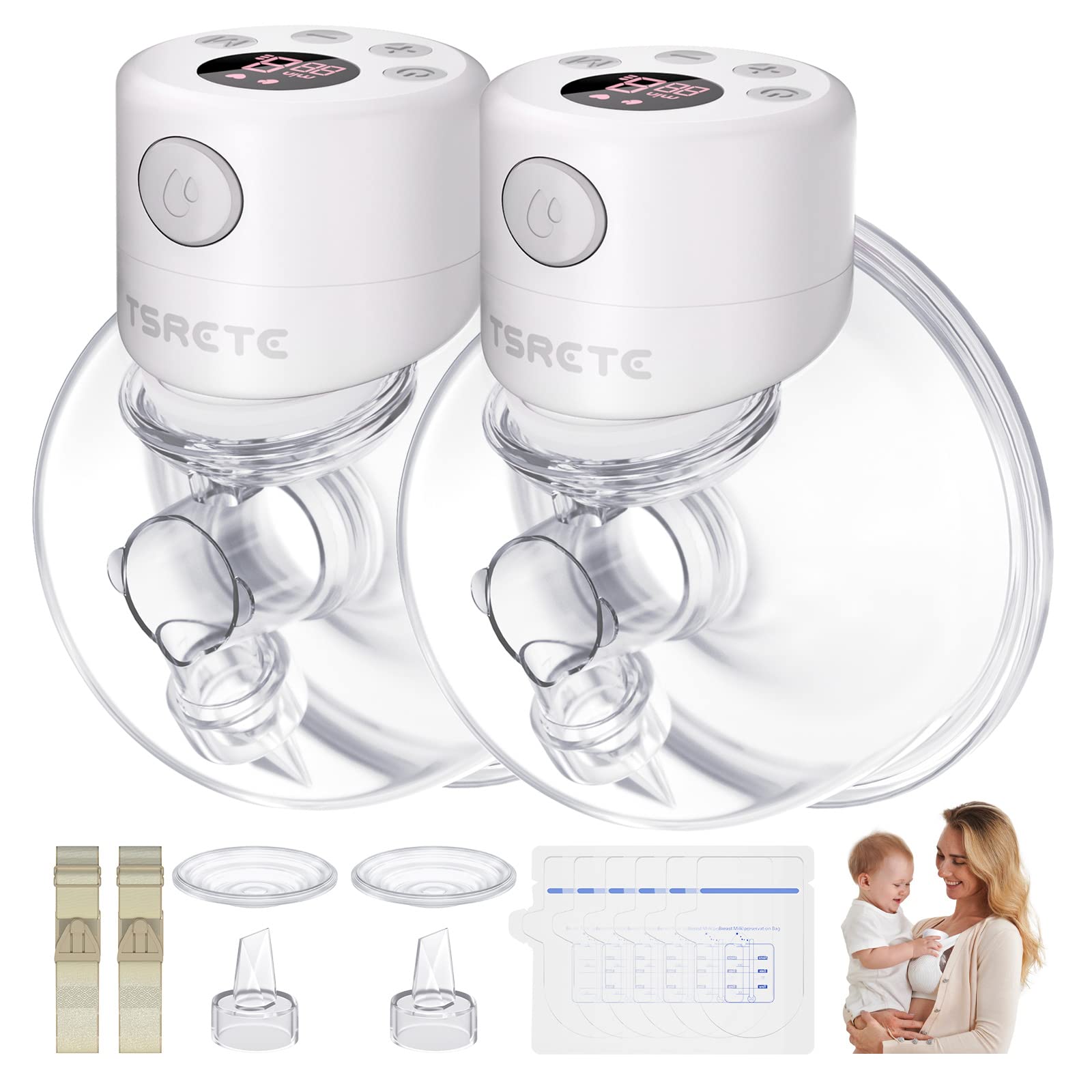 TSRETE wearable breast pump on the go for hands-free pumping.