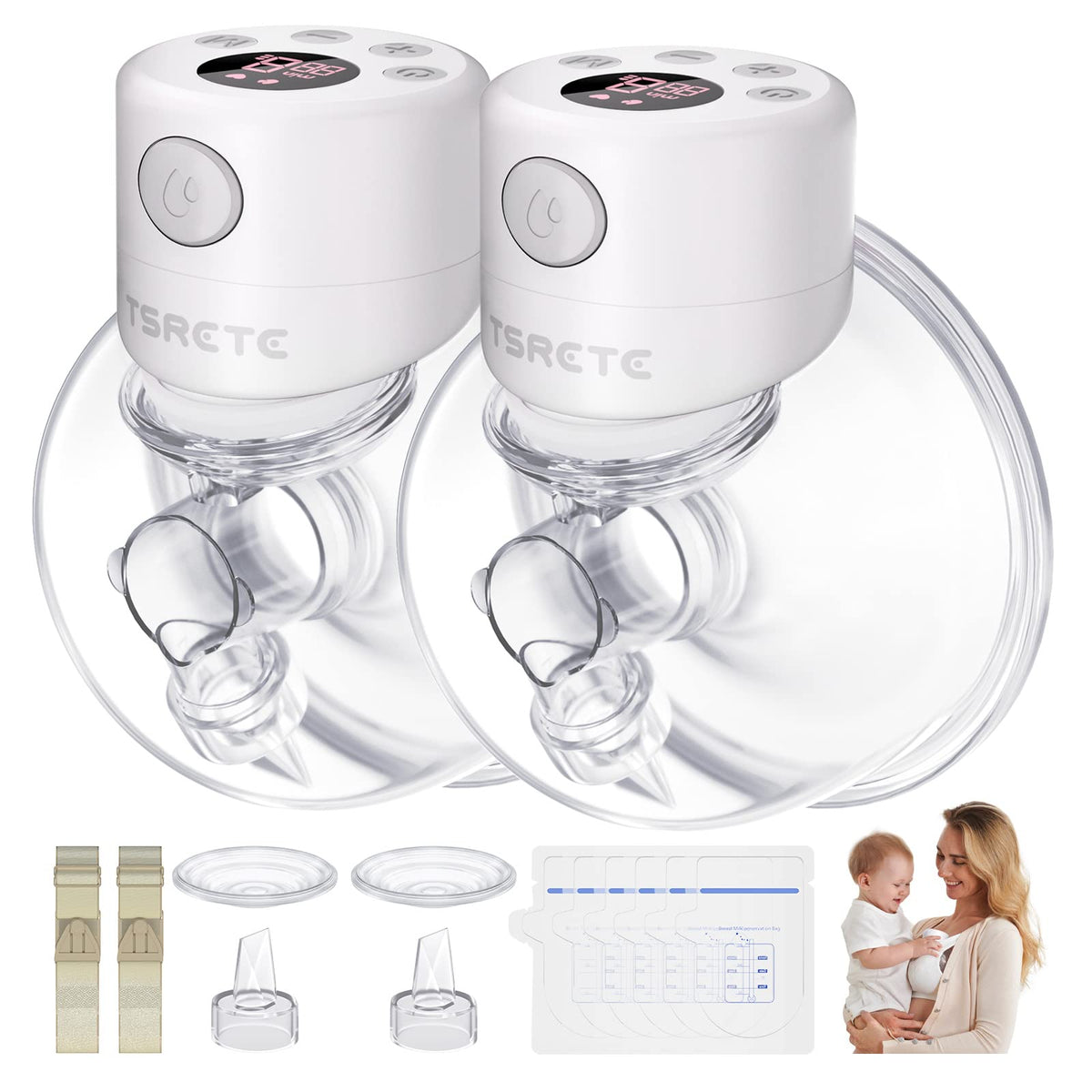 TSRETE wearable breast pump on the go for hands-free pumping.