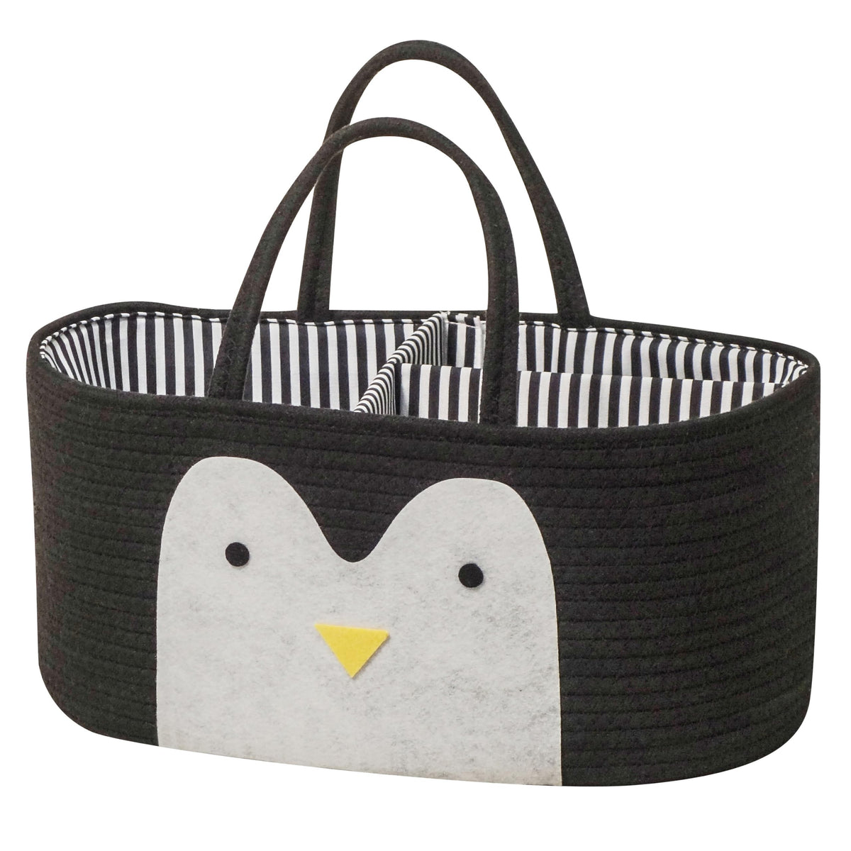 T&amp;T Homewares cat-pattern diaper caddy keeps nursery essentials tidy.