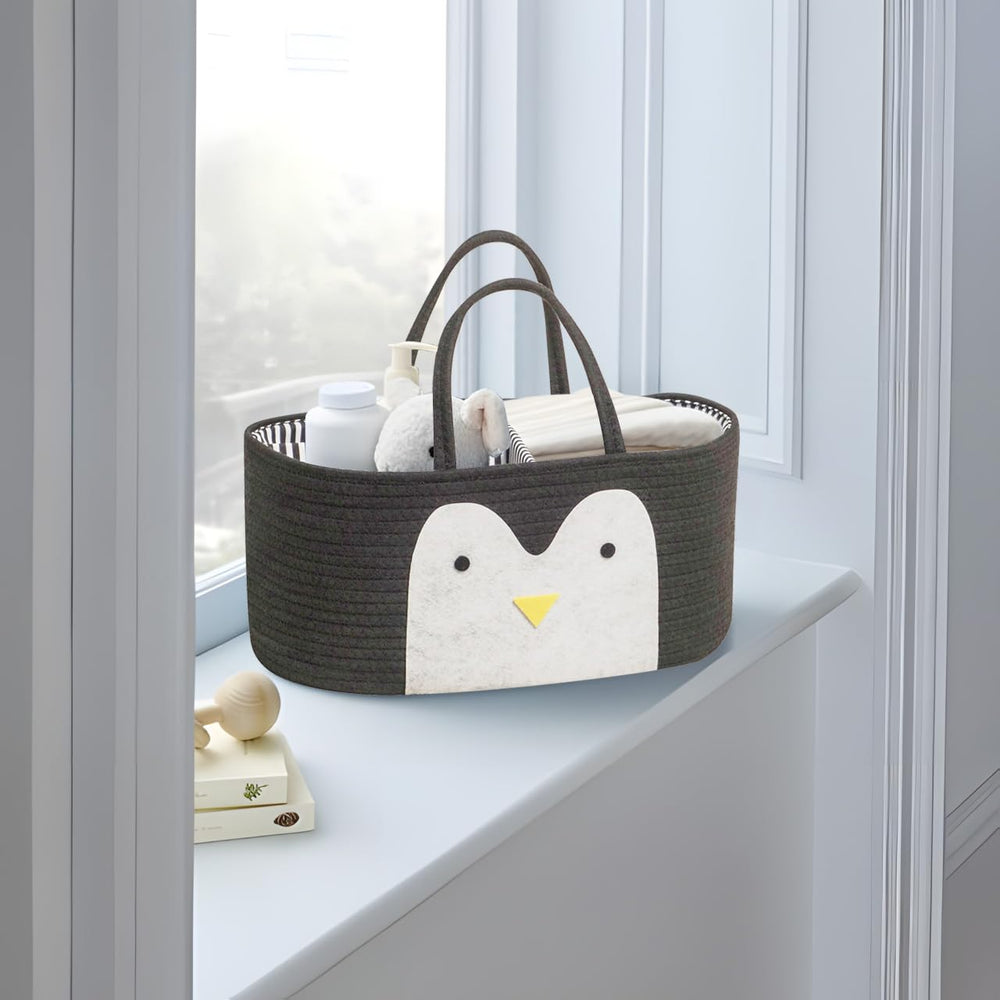 T&amp;T Homewares penguin-pattern diaper caddy with playful storage.