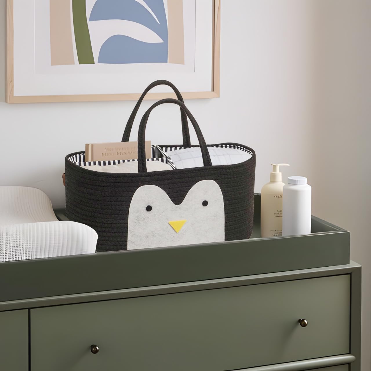 T&amp;T Homewares diaper caddy with removable dividers for simple sorting.