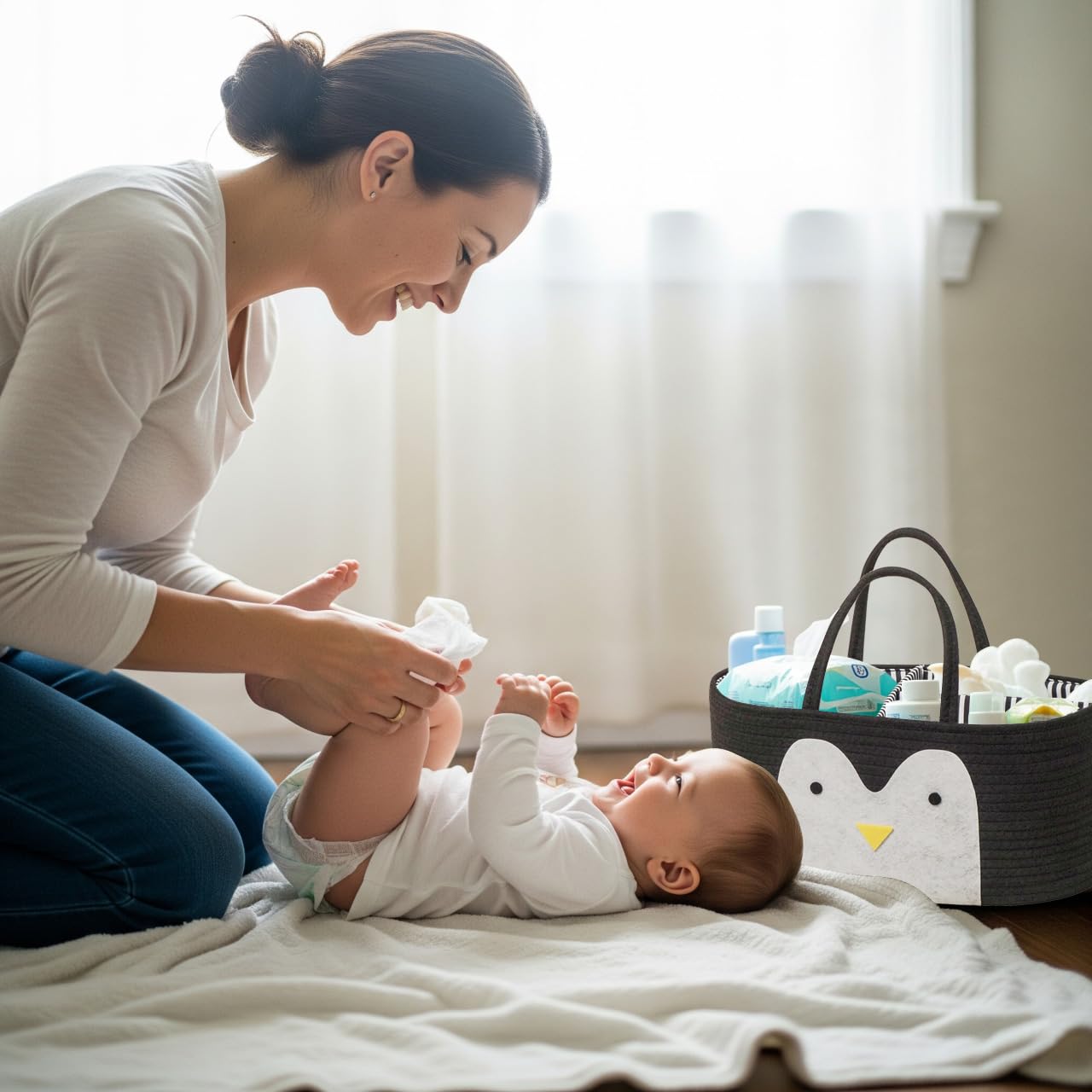 T&amp;T Homewares spacious 15 x 9 x 7 inch caddy fits diapers and clothes.