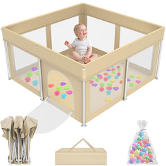 Ttottos foldable playpen beige setup enables fast assembly for busy families.