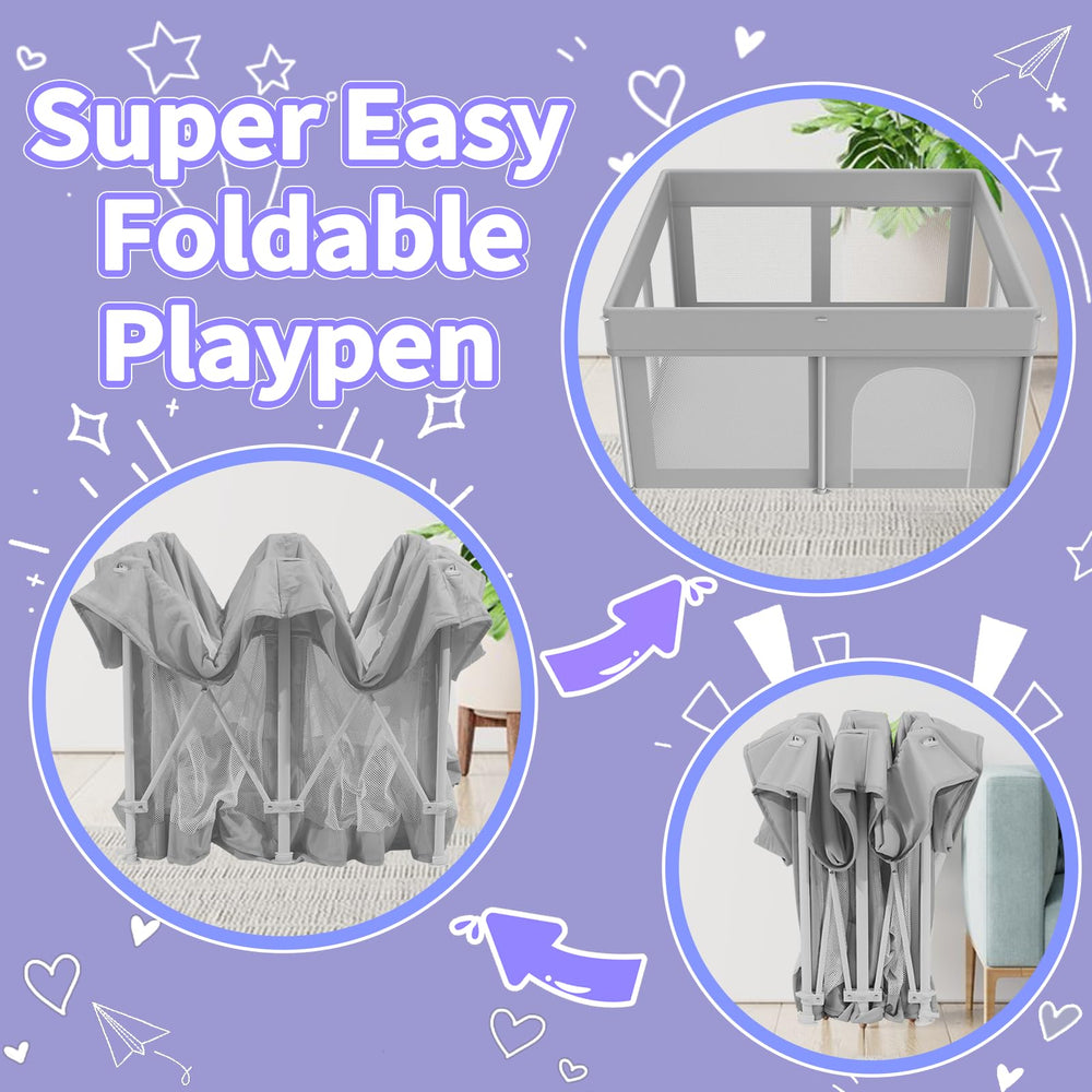 Ttottos foldable playpen folded shows quick setup for on-the-go parents.