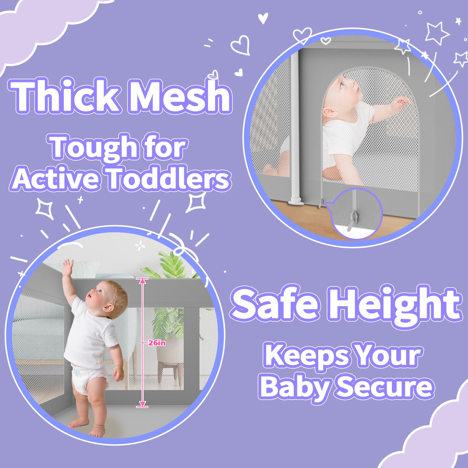 Ttottos foldable playpen mesh detail highlights durable, breathable sides for active toddlers.