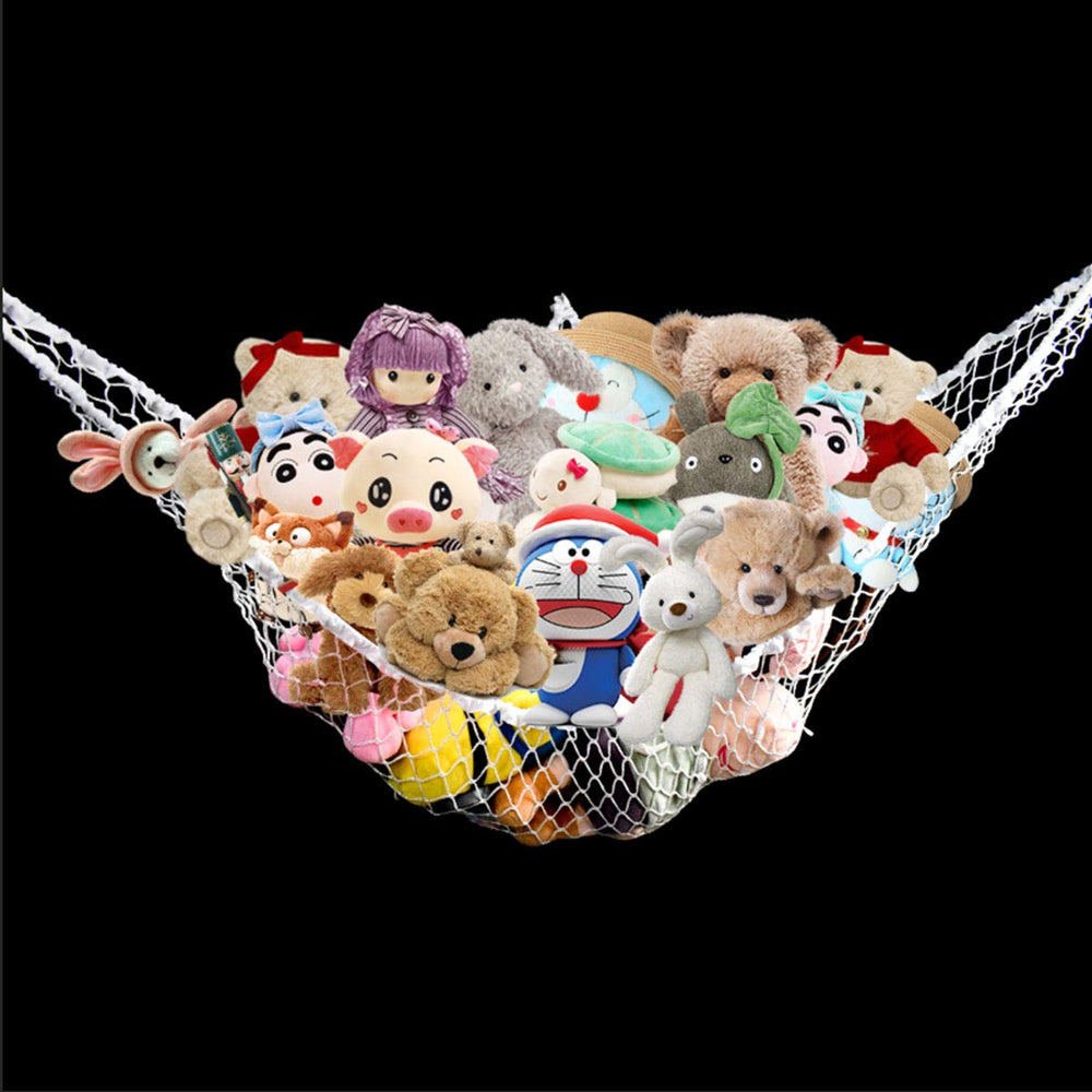 TTSAM Hammock Mesh Toy Net in white provides corner storage for plush toys.