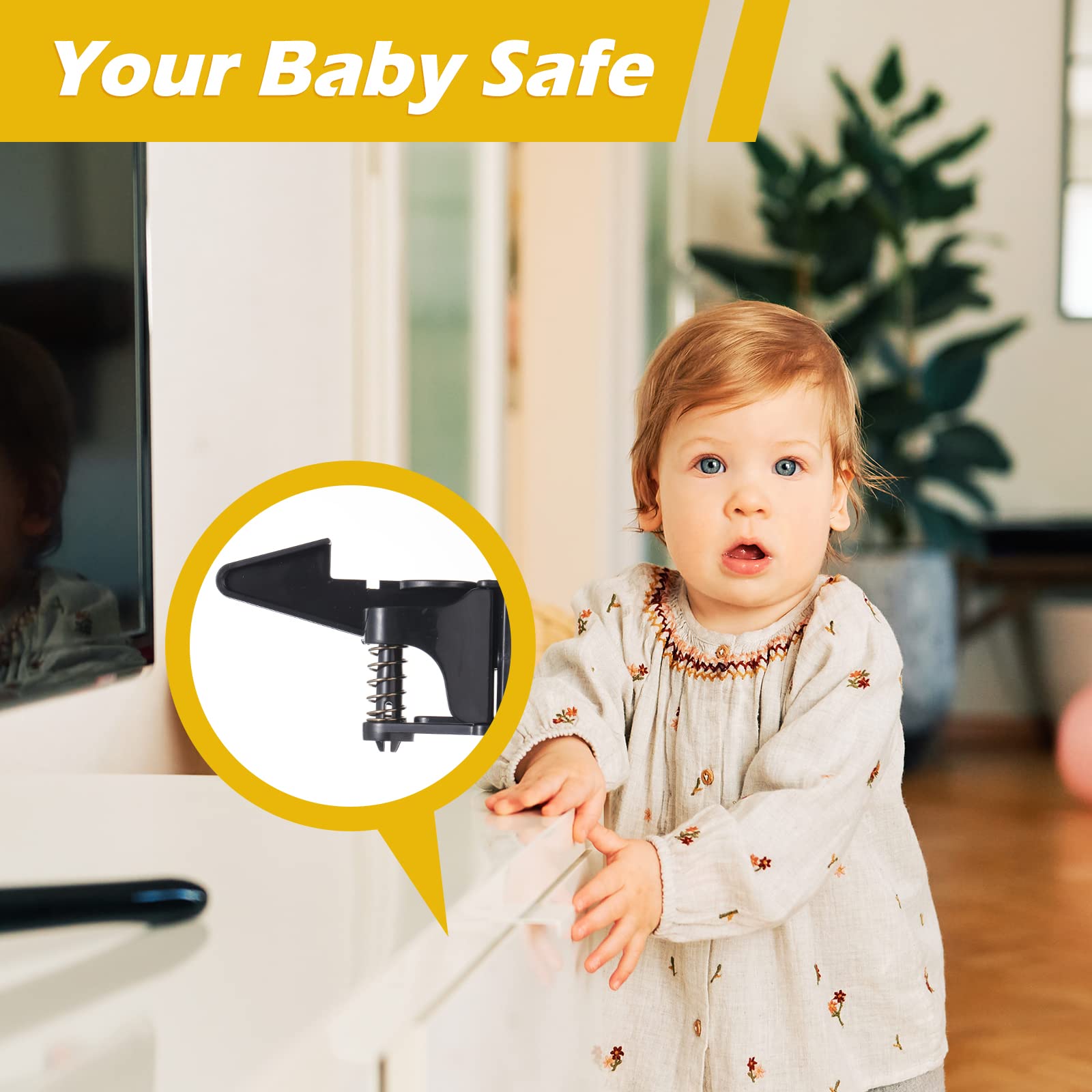 Tuanse child-safety cabinet lock on a cabinet door in use.