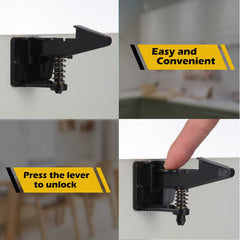 Tuanse spring-loaded cabinet lock demonstrates effortless one-handed operation.