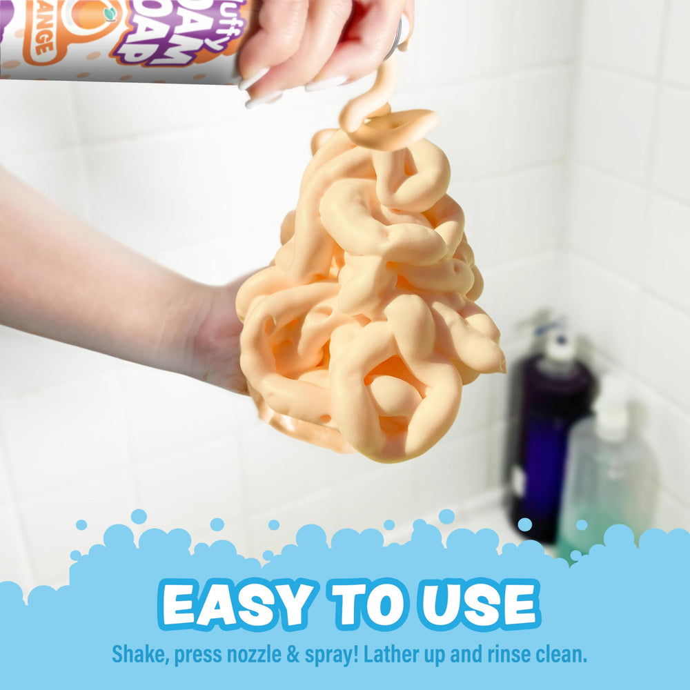 Tub Works Fluffy Foam Soap banana mango can introduces yellow foam for imaginative bath art.