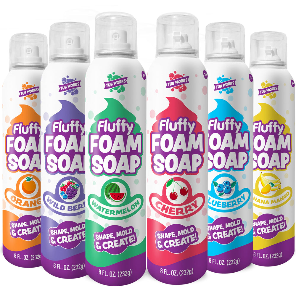 Tub Works Fluffy Foam Soap blueberry can display inviting colorful bath art and creative play.