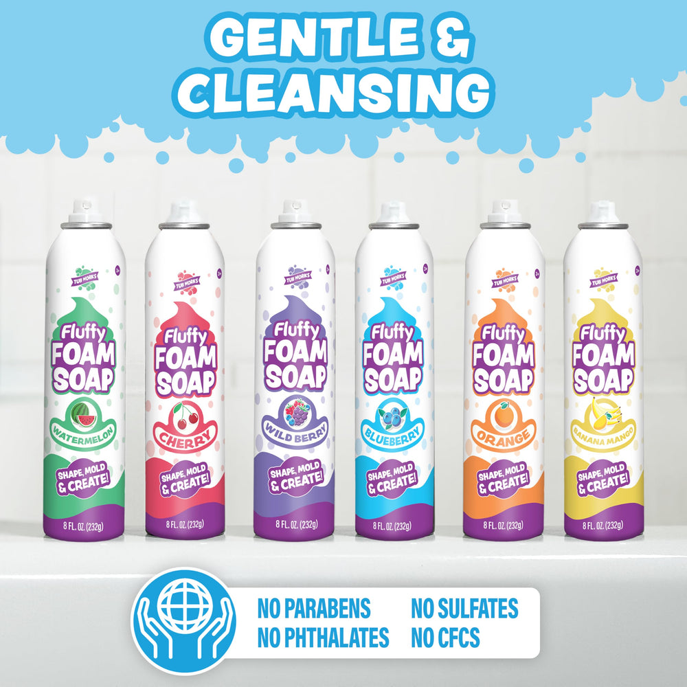 Tub Works Fluffy Foam Soap orange can delivers sunny foam for sculpting and cleansing.