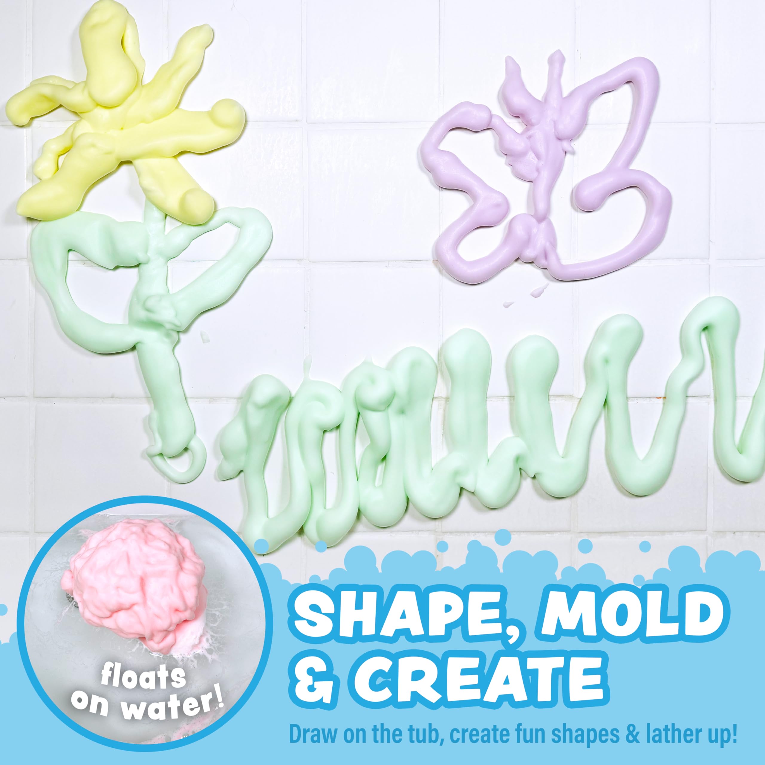 Tub Works Fluffy Foam Soap watermelon can showcases green foam for moldable bath art.