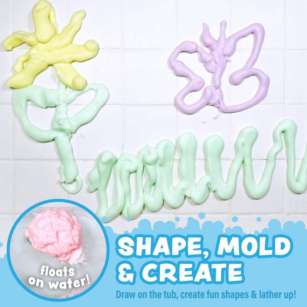 Tub Works Fluffy Foam Soap watermelon can showcases green foam for moldable bath art.