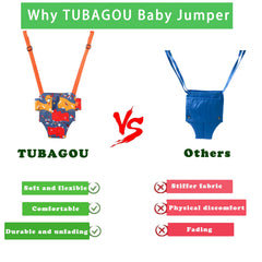 TUBAGOU baby jumper in use showing gentle bounce for active play and skill development