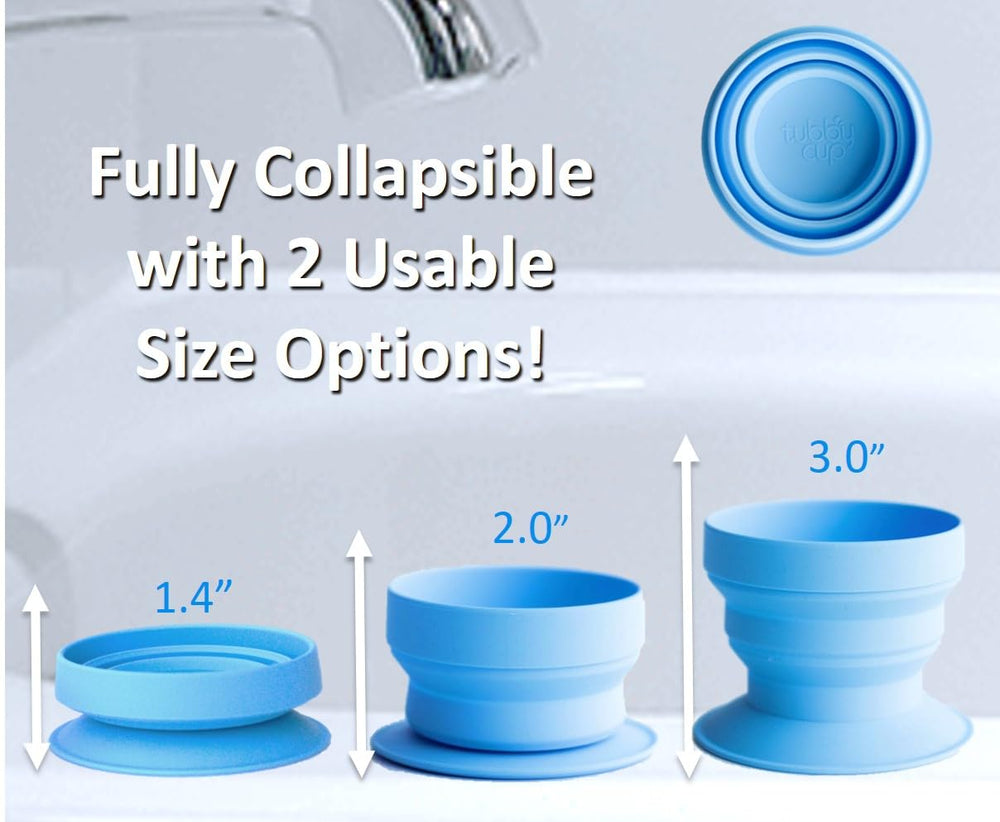Tubby Cup suction base sticks to tub, keeping rinse cup handy during bath.