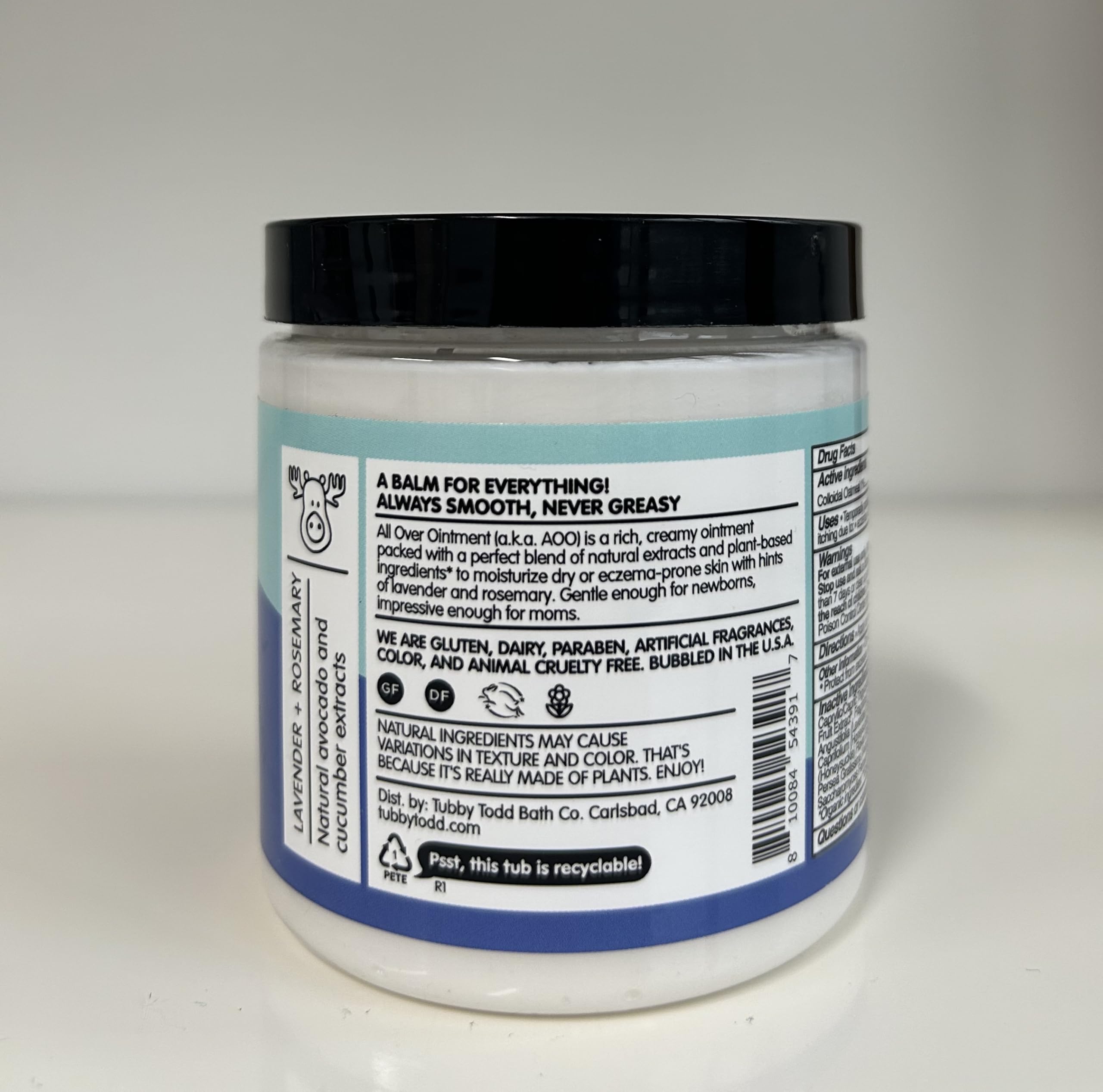 Tubby Todd All Over Ointment packaging emphasizes steroid-free care for sensitive skin.