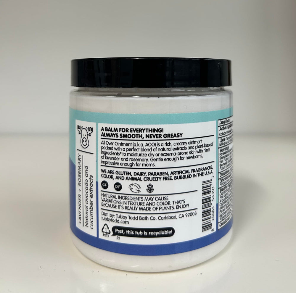 Tubby Todd All Over Ointment packaging emphasizes steroid-free care for sensitive skin.