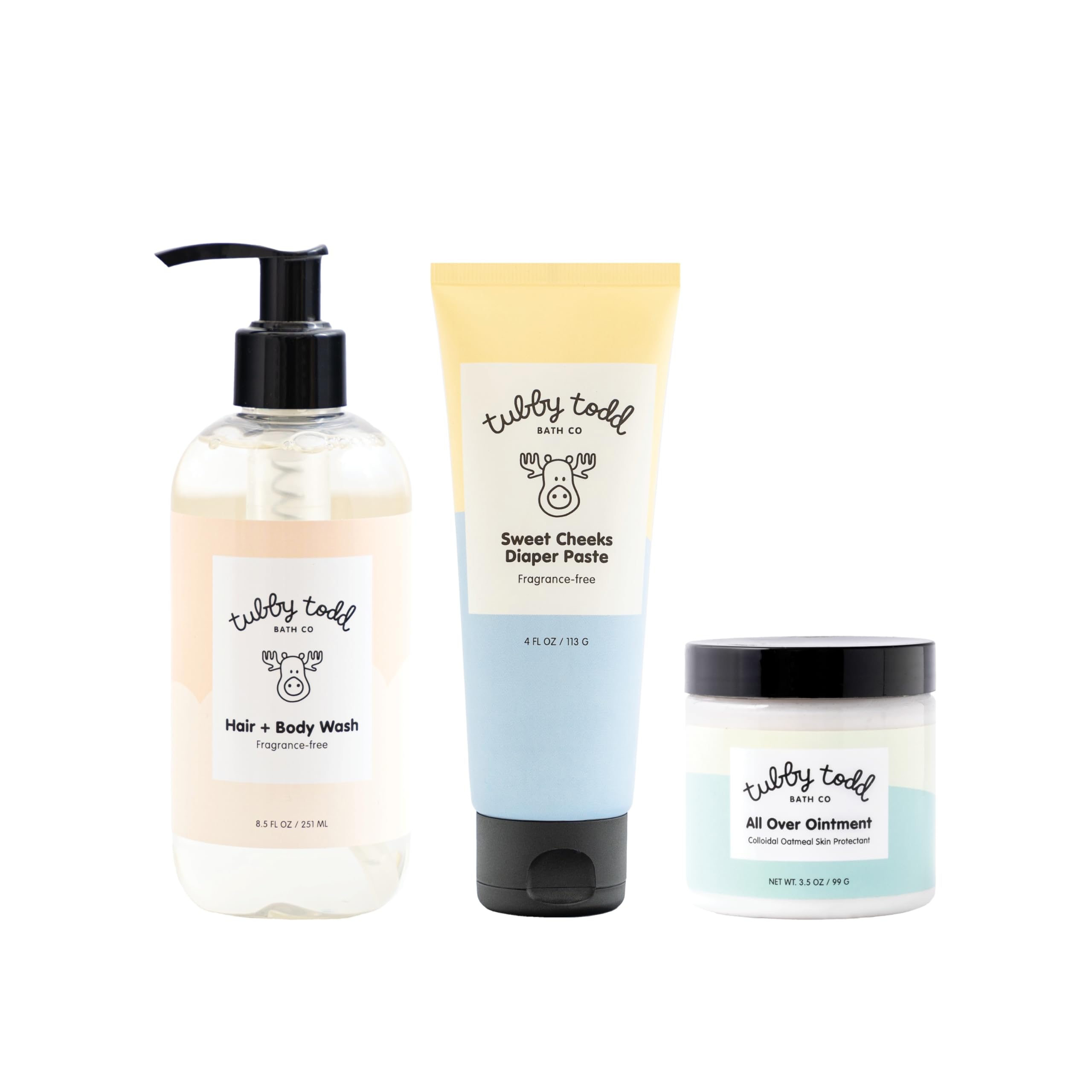 Tubby Todd Hair + Body Wash bottle demonstrates gentle cleansing for newborn skin.