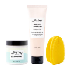 Tubby Todd Cradle Cap Gel bottle helps soothe flakes and redness.