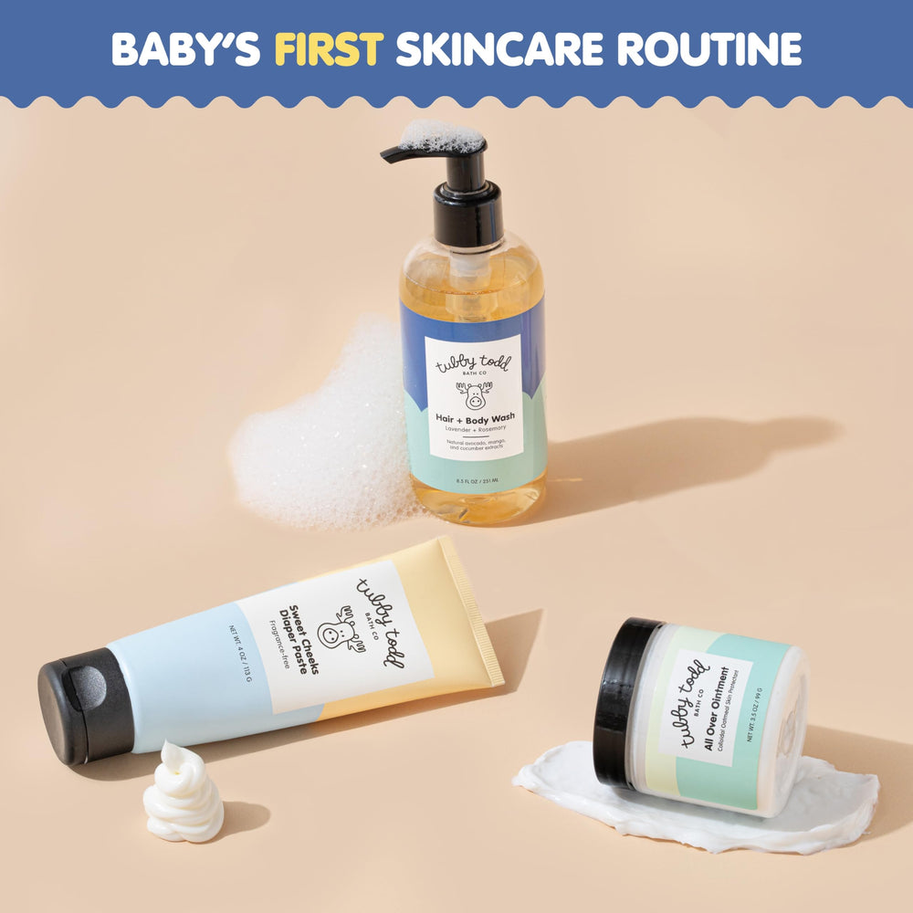 Tubby Todd Gentle Hair + Body Wash bottle with creamy, moisturizing lather