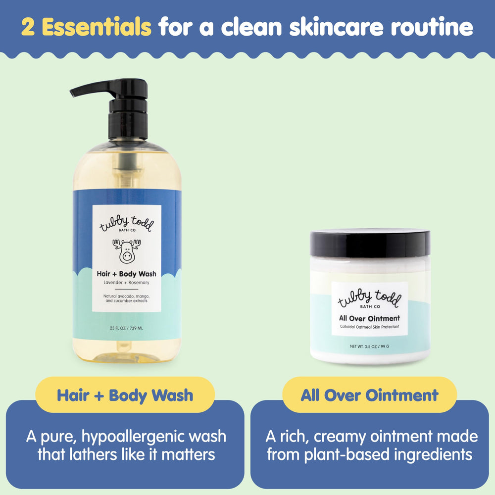 Tubby Todd All Over Ointment jar texture reveals 1% colloidal oatmeal for sensitive skin care