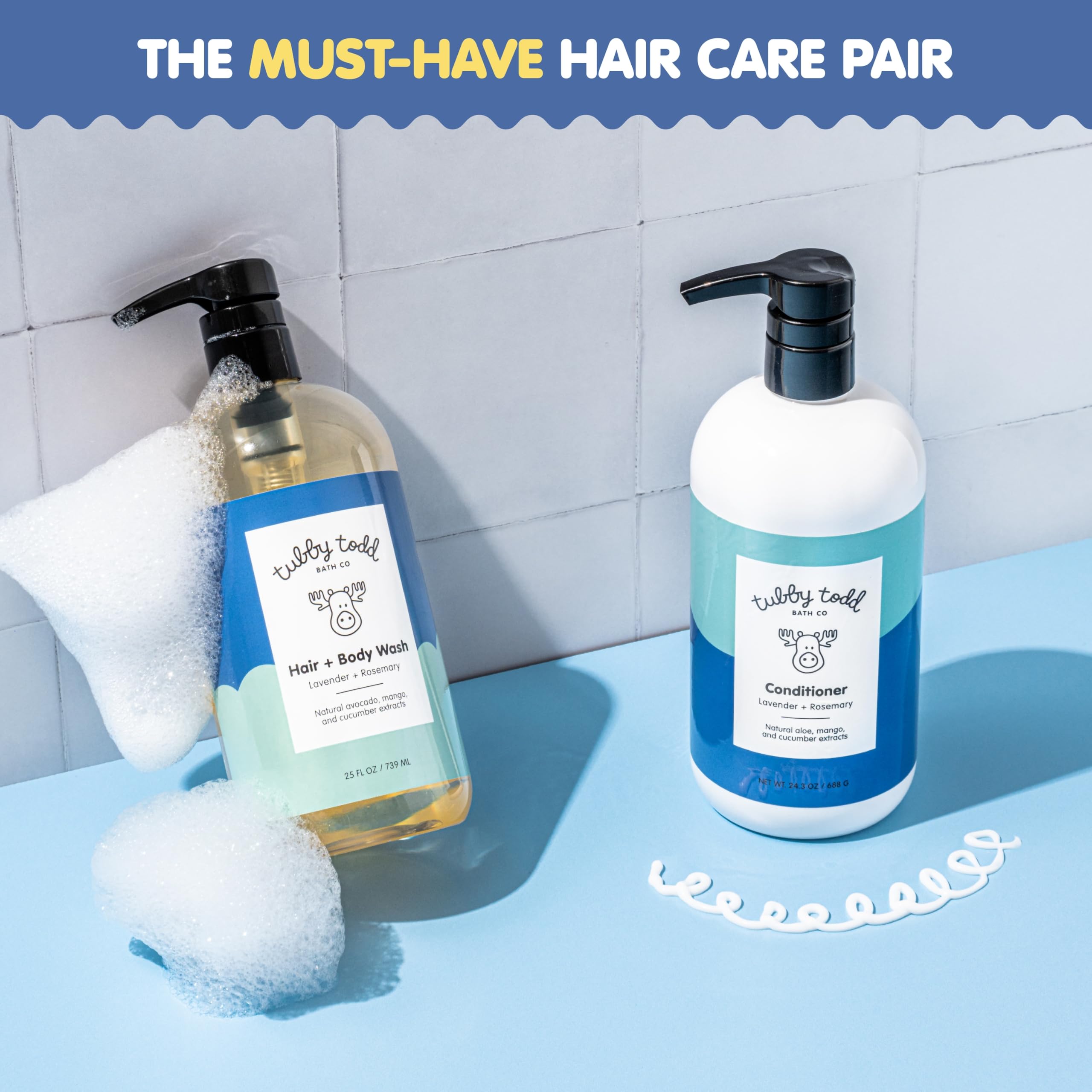 Tubby Todd Hair Duo baby conditioner bottle closeup highlighting lightweight moisture