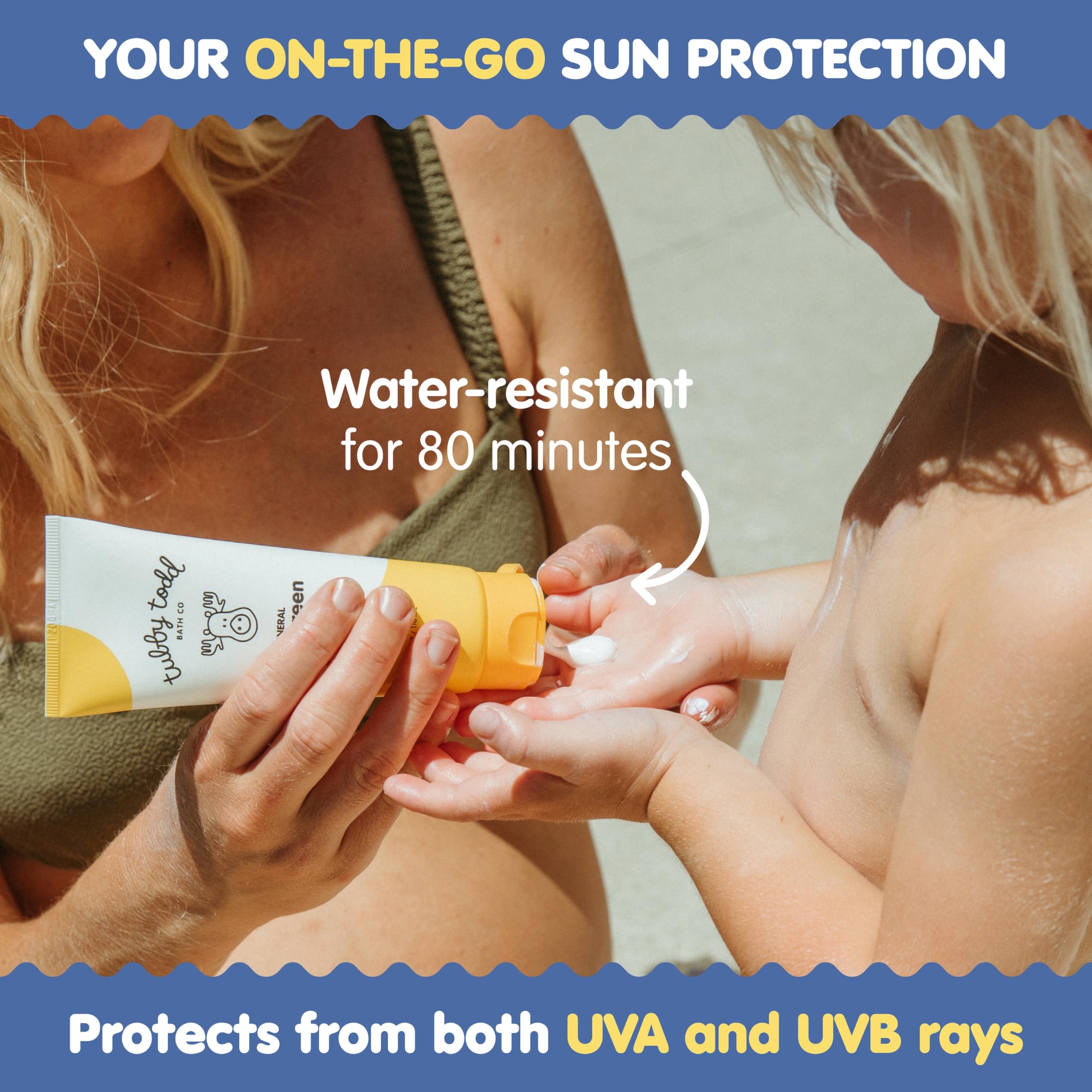 Tubby Todd sunscreen label close-up highlighting zinc oxide protection