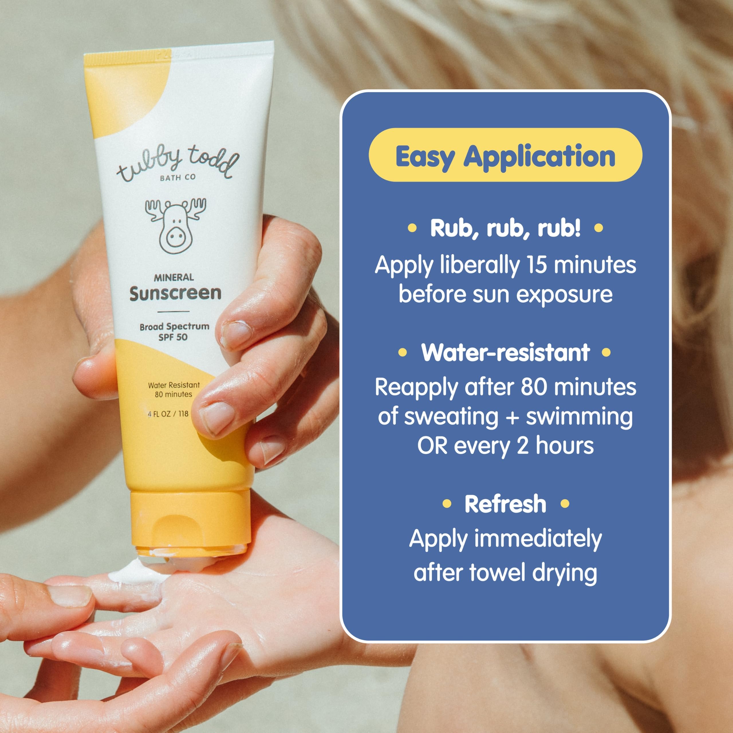Tubby Todd Mineral Sunscreen SPF 50 demonstrates water resistance during swimming