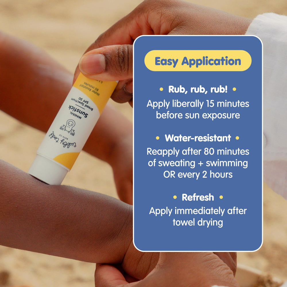 Two-pack display of TUBBY TODD Mineral Sunstick for family use