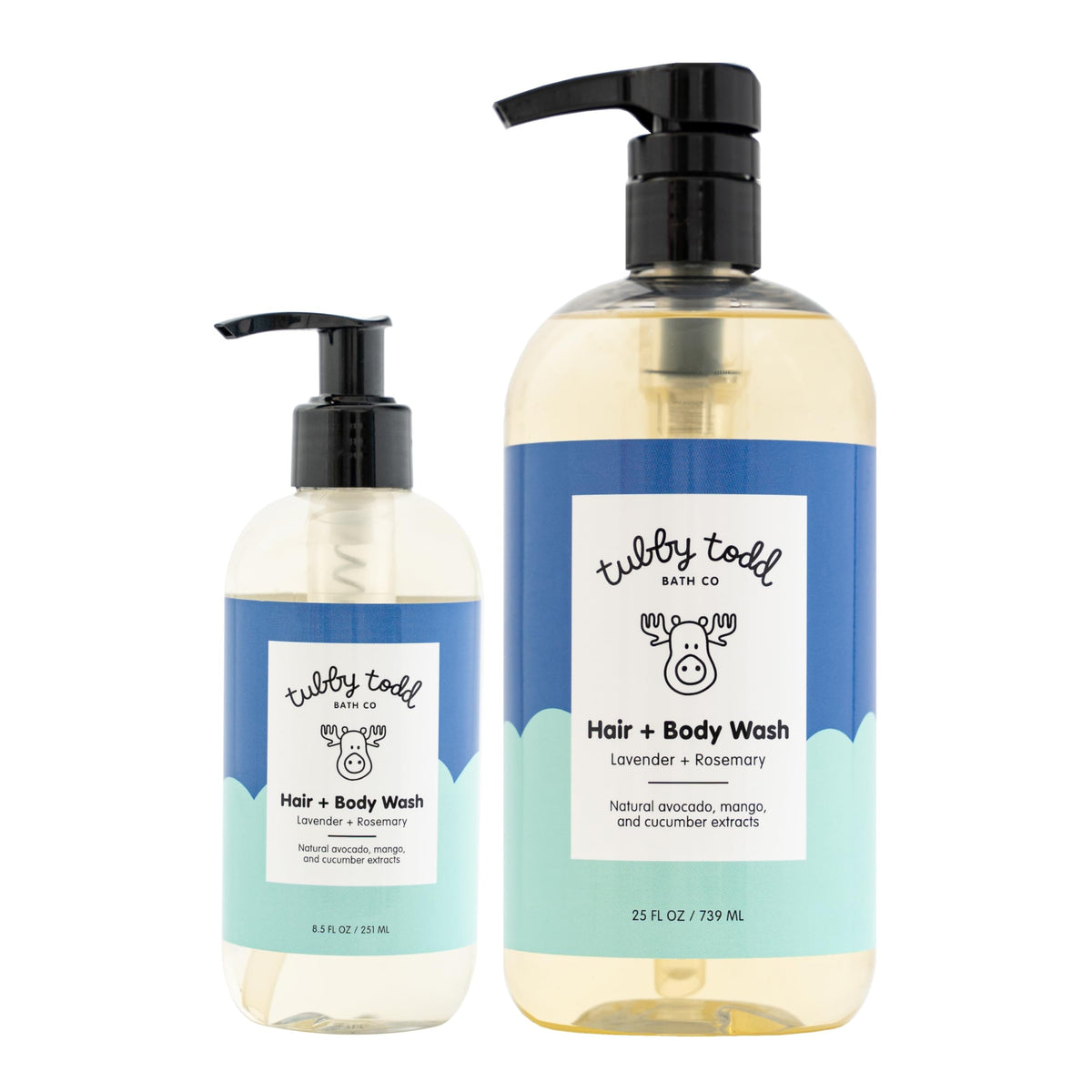Tubby Todd Hair and Body Wash lavender-rosemary bottle demonstrates gentle cleansing for delicate baby skin.
