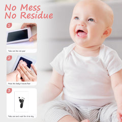 Tubuui baby footprint kit shows inkless pad and clear print window.