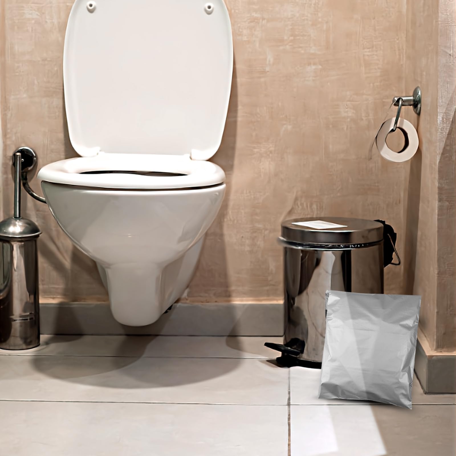 Tuciyke gray disposal bag showing tape seal and leak protection.