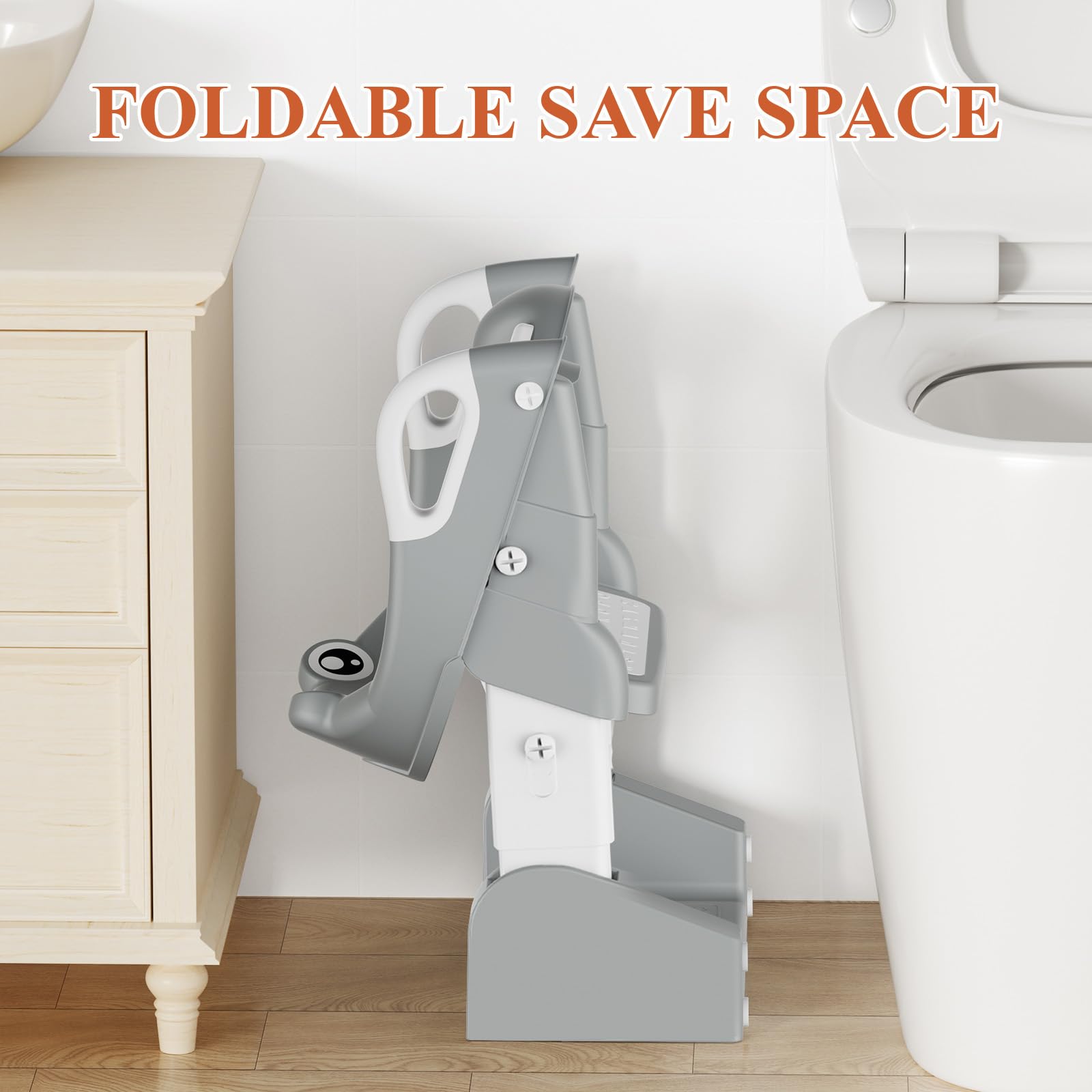 TuckInn Potty Seat toddler step stool provides stable bathroom access.