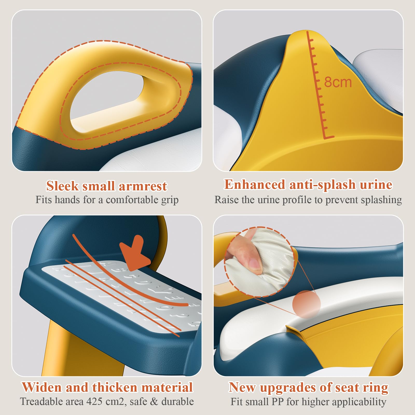 TuckInn potty training seat compatibility with standard and elongated V/U/O-shaped seats for versatile home use.