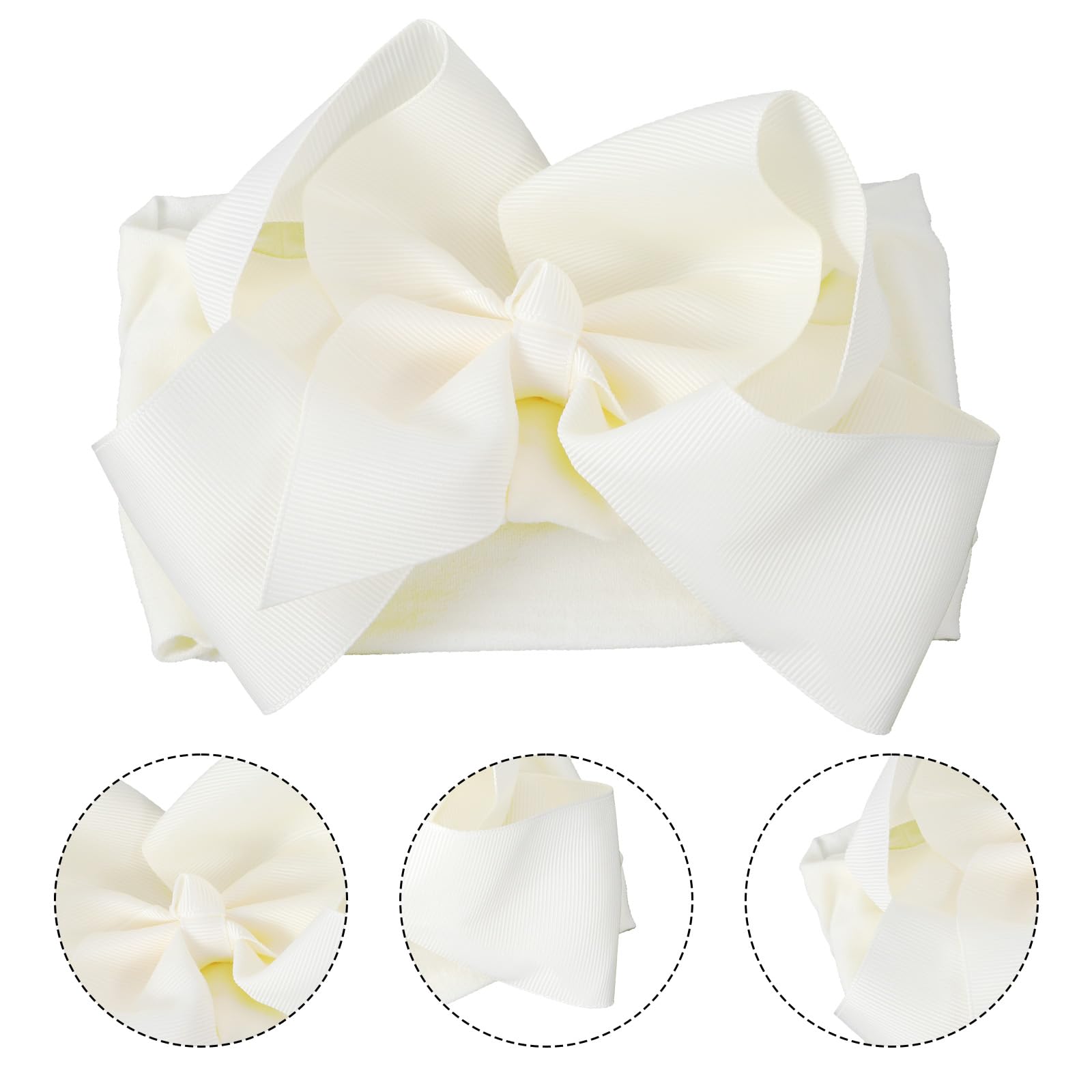 Tucnoeu baby headbands ivory closeup highlighting gentle non-marking fit