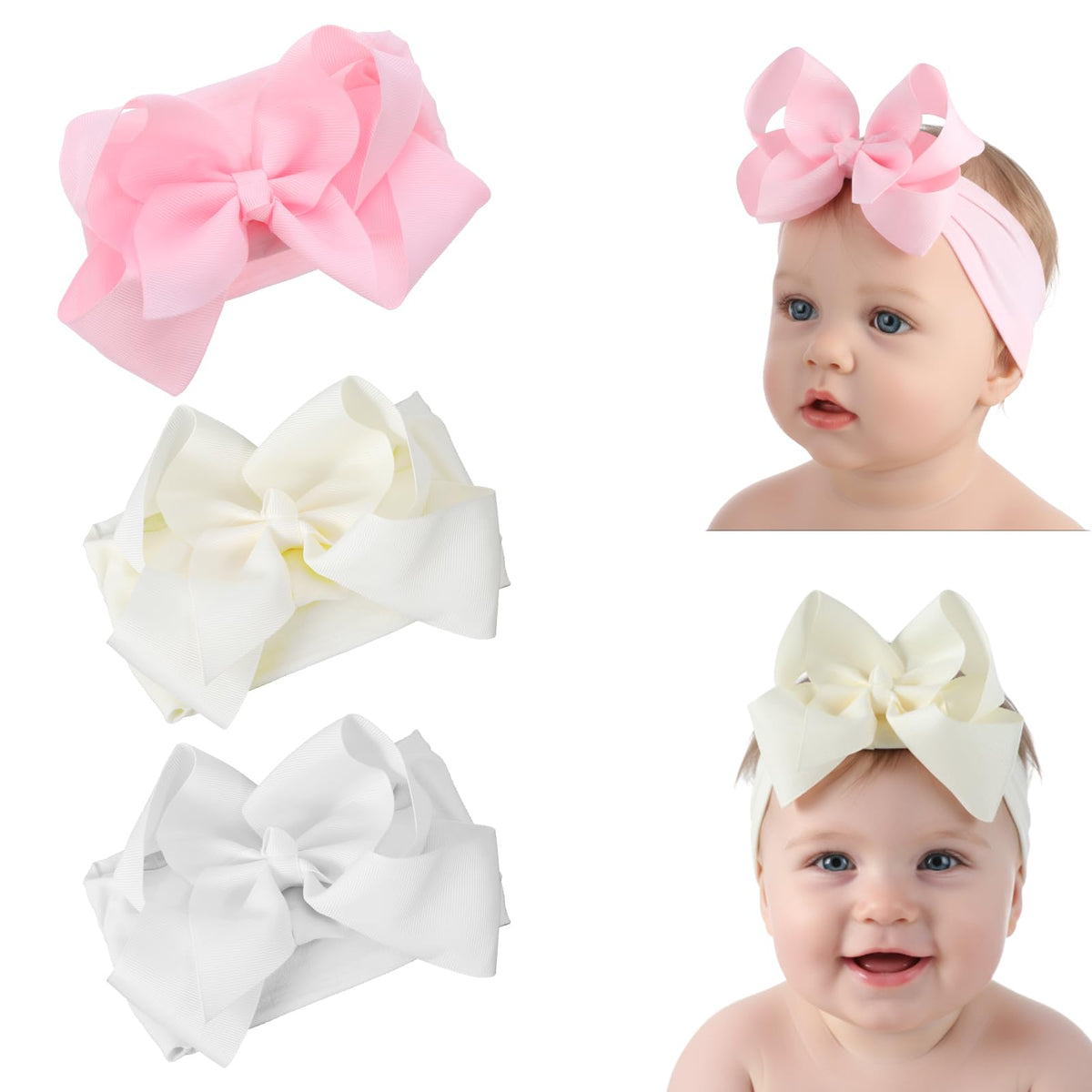 Tucnoeu baby headbands pack front view showing color trio for easy outfit matching