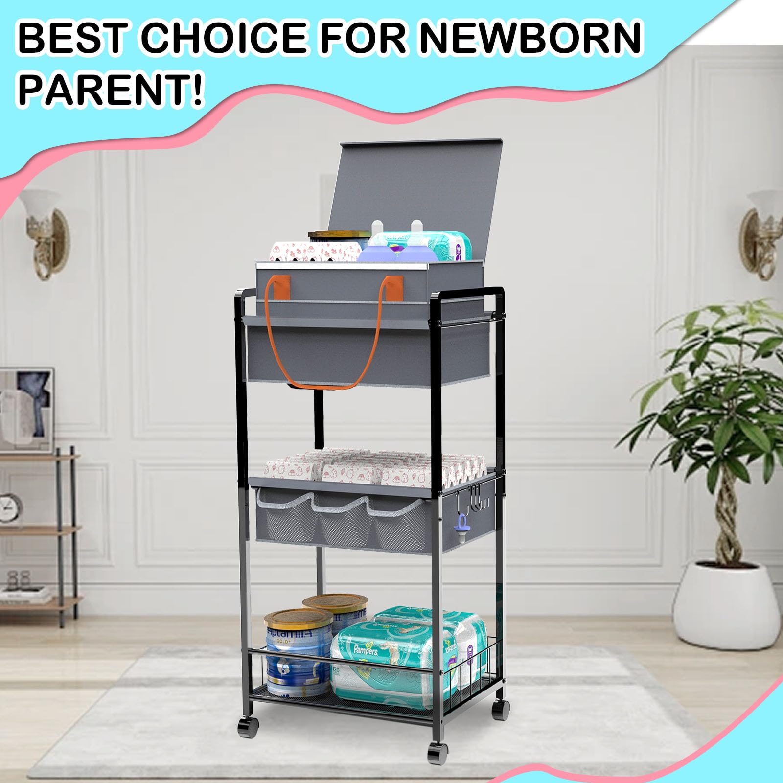 TUDALLK nursery storage cart fits beside changing table and chair