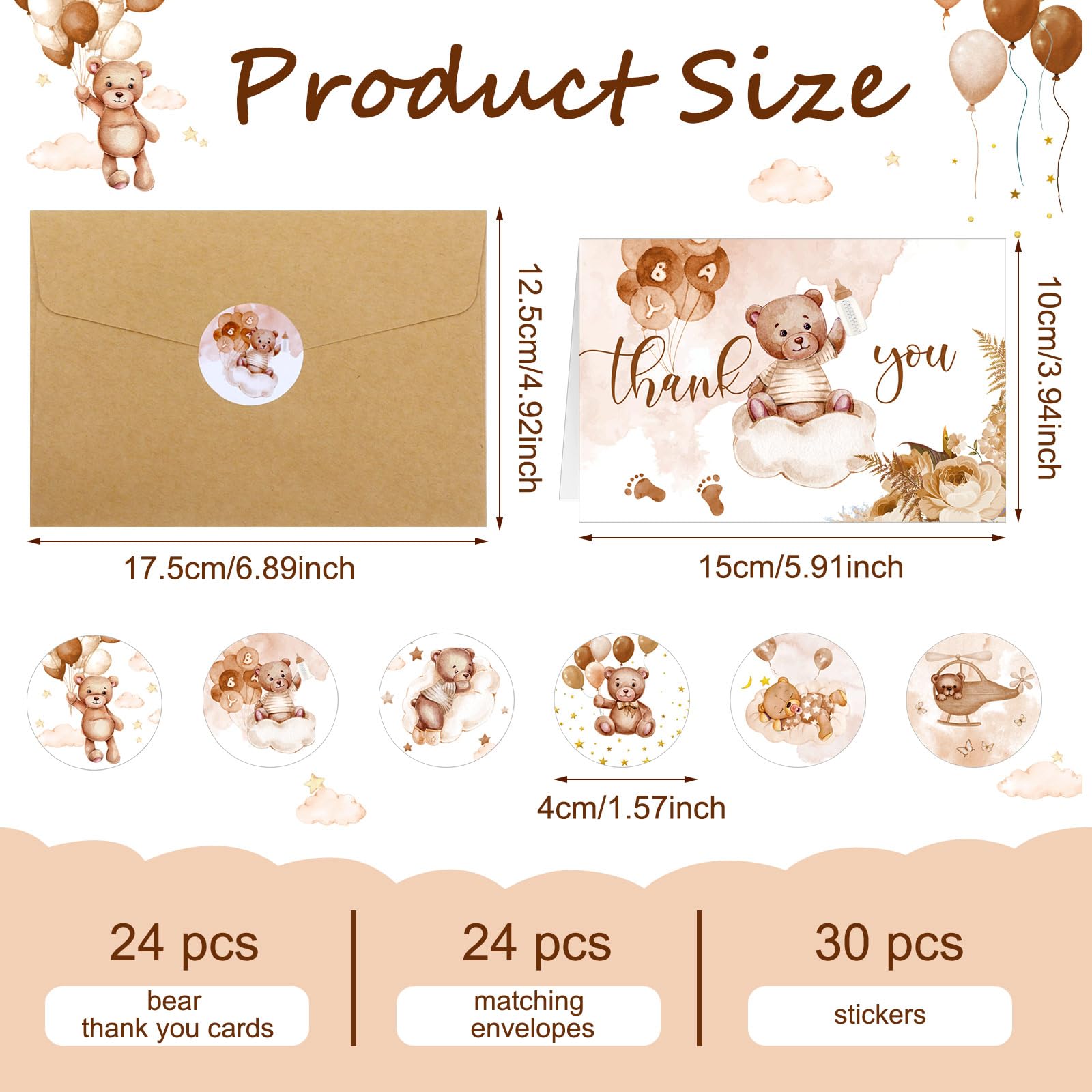 Tudomro bear-pattern envelopes in white and brown for coordinated notes