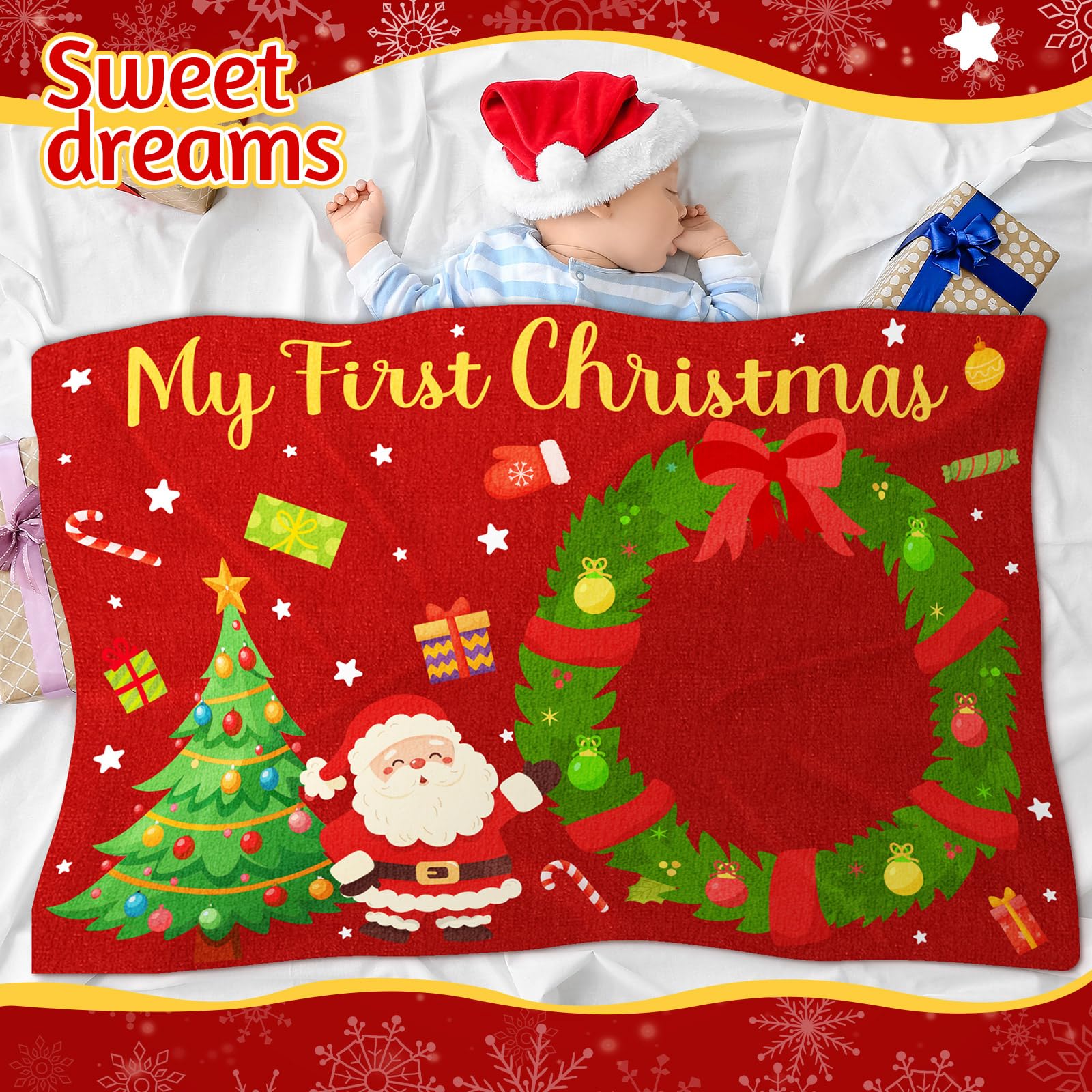 Tudomro first Christmas blanket sized 40x60 inches suitable for infants and toddlers.