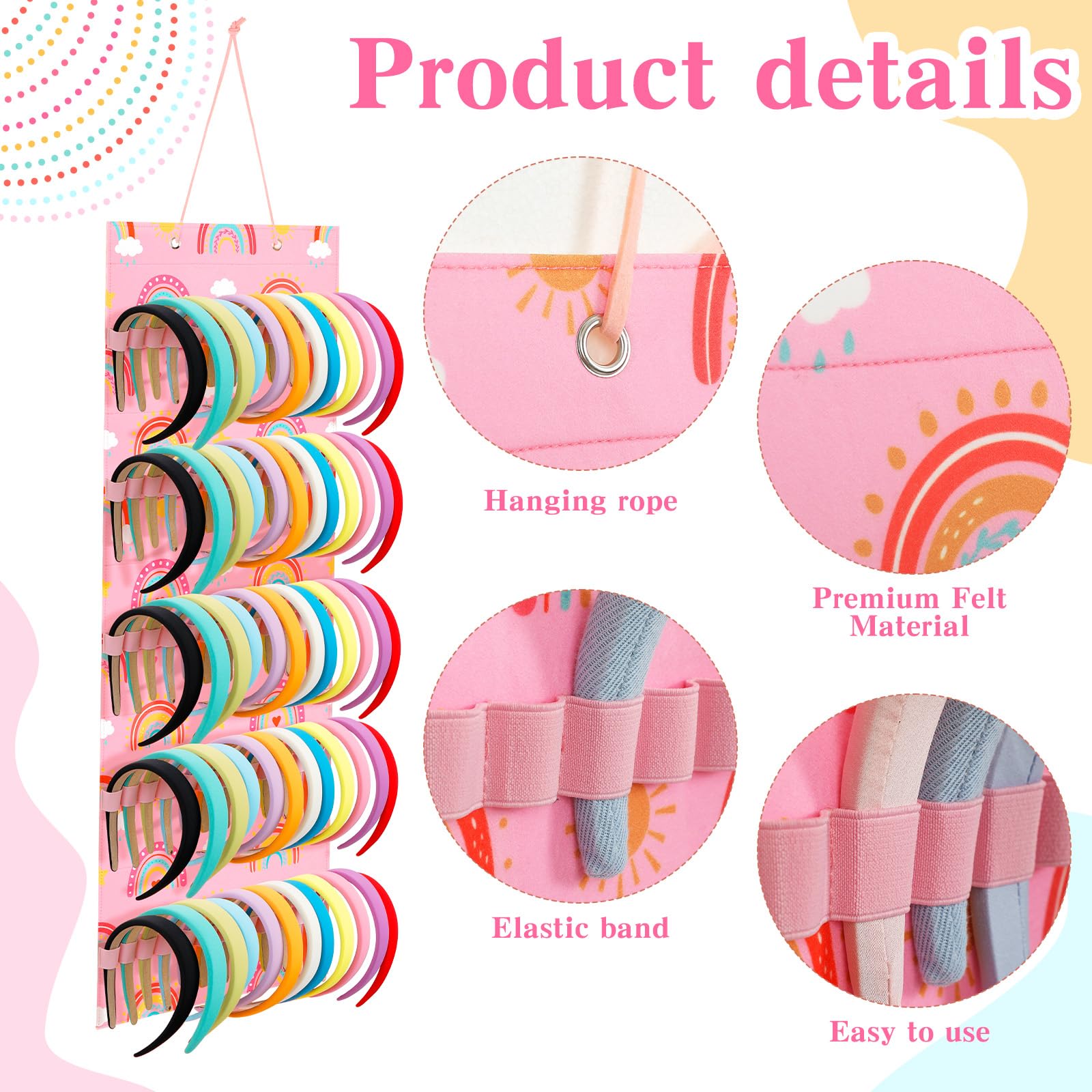 Tudomro rainbow pink display on wall perfect for quick access to bows.